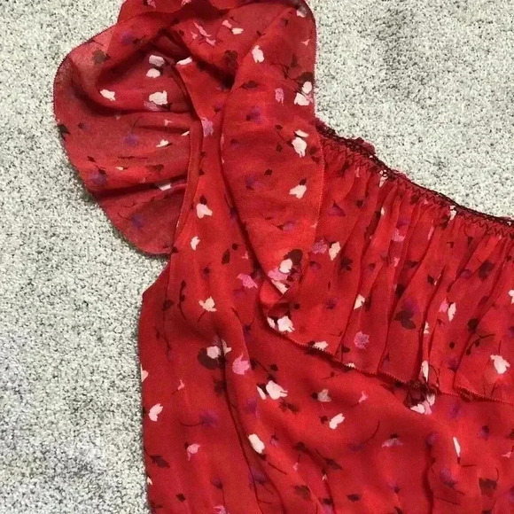 Joie Dress Silk Red Floral Print One Shoulder - Picture 7 of 11